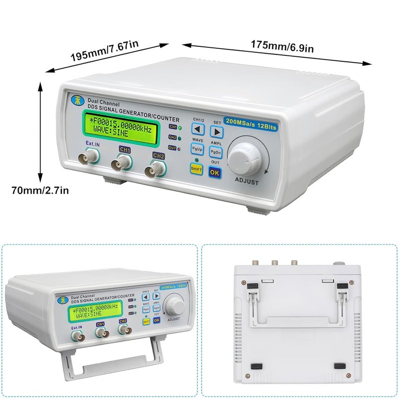 Koolertron DDS Signal Generator Counter, 2" Screen Display 25MHz High Precision Dual-Channel Arbitray Waveform Generator Frequency Meter 200MSa/s - Image 3
